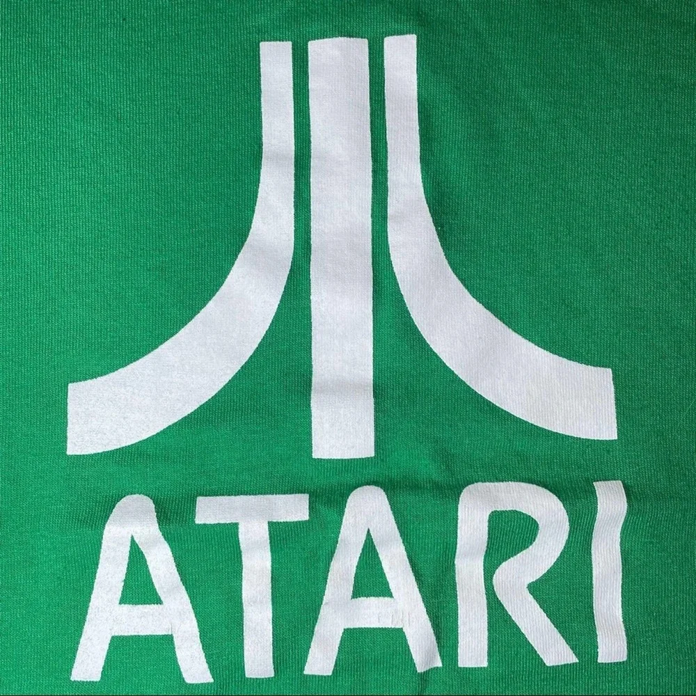 RARE VINTAGE 80S ATARI GRAPHIC POP COLLAR RAGLAN SLEEVE ATARI T-SHIRT GREEN - M - Picture 4 of 7
